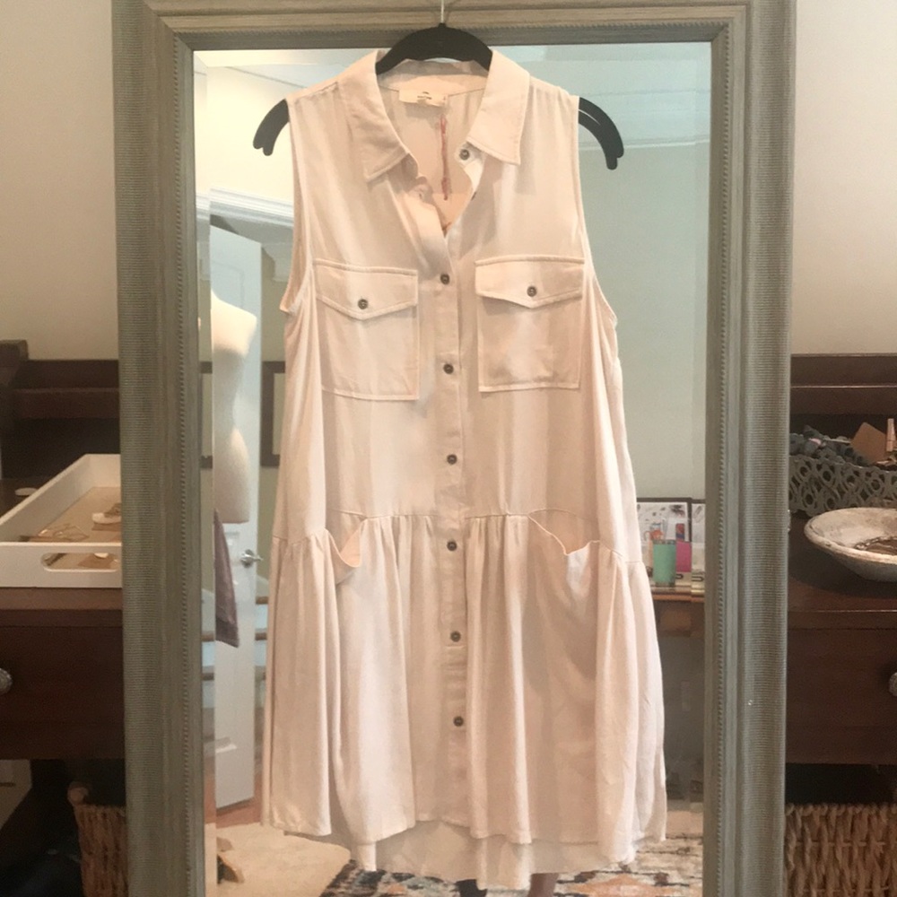 Cream cargo collared button-up dress